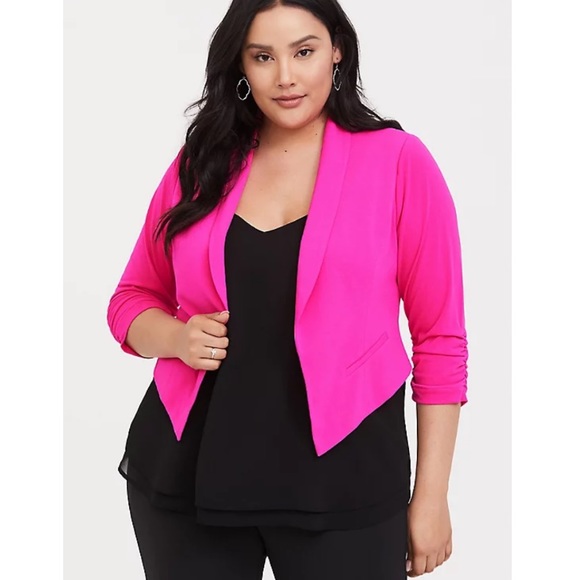 torrid Jackets & Blazers - Torrid Neon Pink Crepe Ruched Cropped Blazer